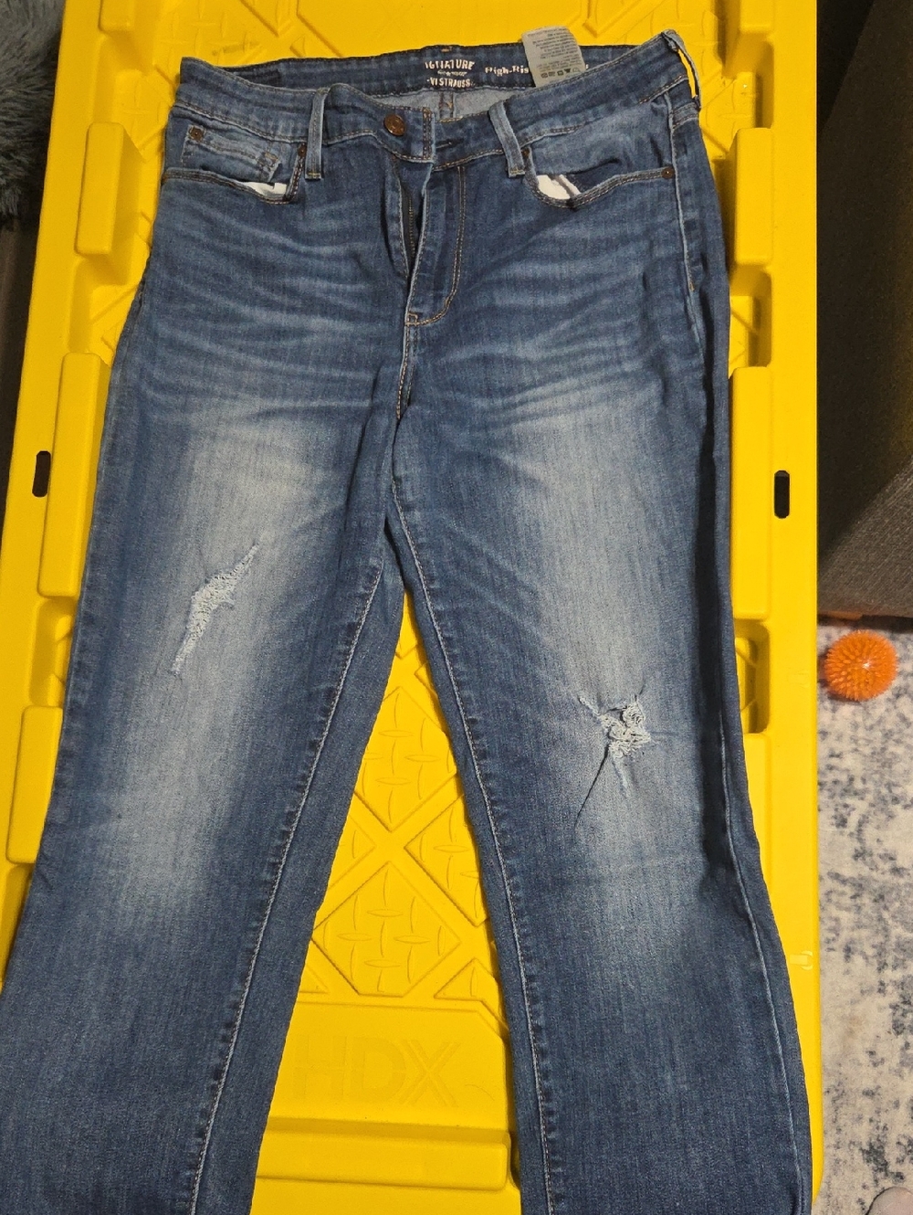 Signature by Levi Strauss Distressed Medium Blue Slim Crop Jeans
